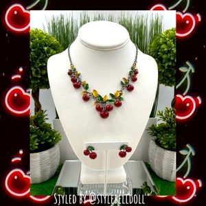 🆕 Cherry Rockabilly Pinup Necklace & Earrings set